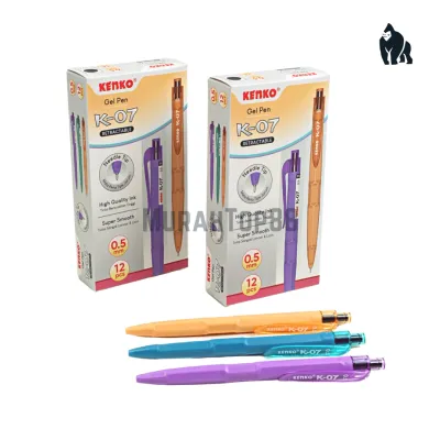 Pulpen Gel Kenko K-07 0.5 mm / Retractable Ballpoint Needle Tip / Bolpen Pena Grosir Warna Hitam Black isi 12 PCS [PER LUSIN]