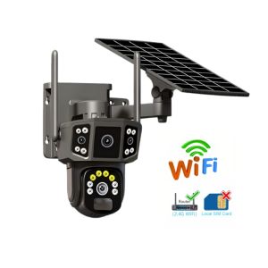 V380 Pro Dual Lens Solar WiFi Security CCTV Camera 4K UHD 8MP+8MP PTZ Pan Tilt Zoom Night Vision Two‑Way Audio Human Motion Alert IP66 Waterproof Outdoor Home Shop Surveillance Camera Compatible V380 Pro App