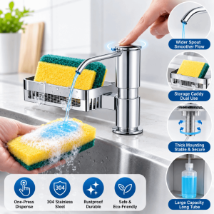 GOFIDIN Ống nối dài Bình đựng xà phòng rửa chén có khay Cài đặt dễ dàng Bình đựng xà phòng để bàn Tiện lợi Nhôm Máy bơm nước rửa chén Nhà bếp