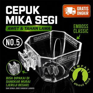 SEMPATI Cepuk Burung Cepuk Mika Segi 8 Delapan Mini Emboss Nomor 5 Cepuk Wadah Tempat Pakan Makan Minum Burung Lovebird Kacer Kenari Branjangan Finch
