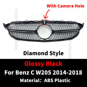 GT GTR Diamond Front Bumper Grille Grill For W205 S205 C205  Benz C 2014-2021 C180 C200 C260 C250 C300 AMG Hood Mesh