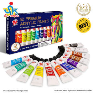 12 Colors Premium Acryclic Paints with 3 Brushes For Students Crafters & Artists