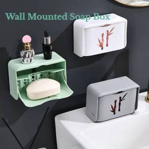 Wall Mounted Soap Box Storage Rack with Dust Cover Drinkable Flip Storage Rack