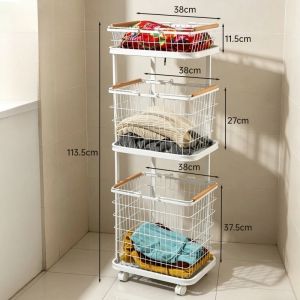 Sacesr Multilayer Laundry Baskets with Wheels Hollow Out Ironwork Laundry Baskets Multifunctional Storage Basket Home Storage Furniture 9T1N6