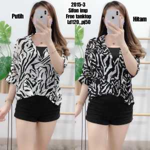 COD BLOUSE 2IN1 ZEBRA SIFON  FREE TANK TOP WANITA
