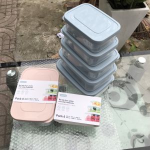 Chính hãng inochi Bộ 6 hộp đựng thực phẩm Chữ Nhật 6 size từ nhỏ đến lớn (500-750-1000-1500-2000-2500) nhựa nguyên sinh