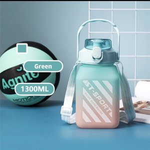 【1300ML Large Capacity】 Water Bottle with Pop-up Lid Carrying Handle Gradient Candy Jar Outdoor Sports Gym Fitness on-go Trip Portable Drinking Jug