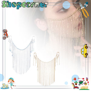 Pearl Tassel Veils Cadar Rantai Cleopatra Pengantin Crystal Headpiece Mesh Veil