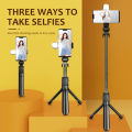 Portable 4 IN 1 Wireless Bluetooth Adjustable Selfie Stick Tripod With LED Light Stand Compatible With Any Phone. 