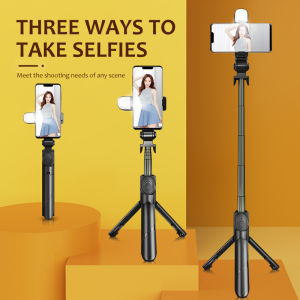 Portable 4 IN 1 Wireless Bluetooth Adjustable Selfie Stick Tripod With LED Light Stand Compatible With Any Phone