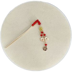HEALMEYOU Chinese Knot Ancient Hair Stick Copper Coin Antique New Year Hairpin Retro Tassel Hanfu Hair Fork Chinese Spring Festival