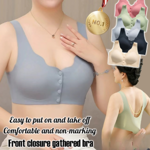 Plus Size Mom Comfortable Thin Front Buckle Bra Summer Ice Silk Smocked