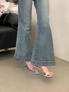[Free Shipping] Womens High Heels 2025 Spring New Style Square Toe Thin Heel Roman-Style Strap Sandals Womens Sandals