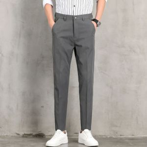 Korean style summer thin slim fit dark gray suit pants foe men versatile casual pants A909