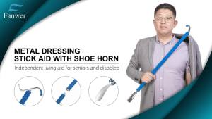 ที่สวมรองเท้าโลหะยาว Fanwer พร้อมไม้ช่วยสวมรองเท้า - ที่สวมรองเท้าด้ามยาวสำหรับผู้สูงอายุ ผู้พิการ และผู้สูงวัย    ชุดช่วยแต่งตัวที่ปรับได้สำหรับหลังการผ่าตัดและผู้ที่มีความคล่องตัวจำกัด    ที่ถอดถุงเท้าและเครื่องมือช่วยใส่รองเท้า