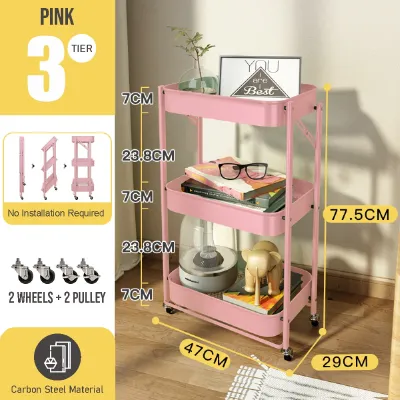 🇸🇬 🔥 Koala Home Foldable Trolley Rack/Trolley Shelf/Kitchen Shelf Movable Storage Cart Organizer Free installation