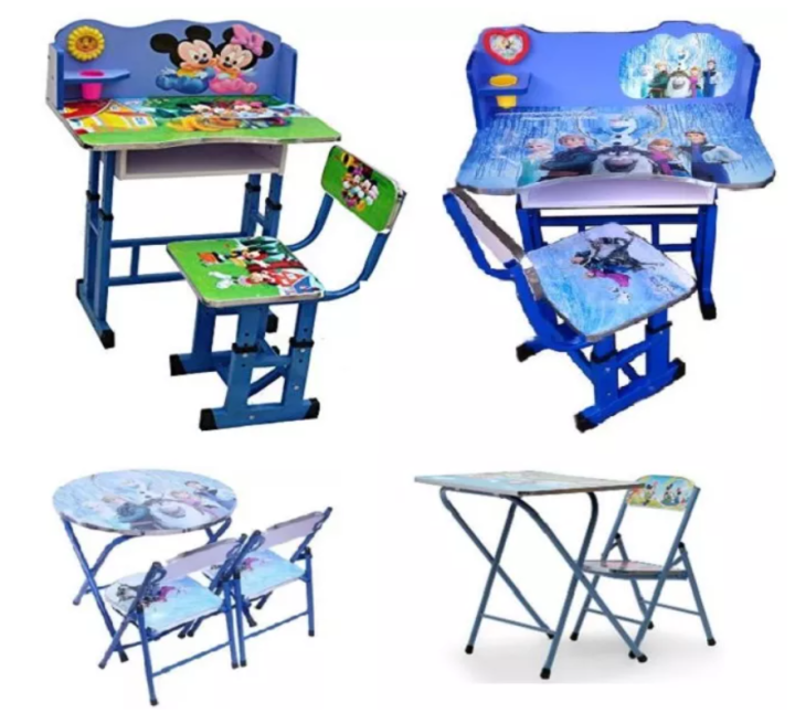 Wooden Kids Study Table and Chair Set Frozen Mickey Mouse Study