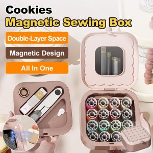 Light luxury magnetic needle and thread box multifunctional household tools set
