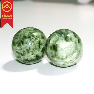 Cặp bi lăn tay xanh ngọc bằng đá Serpentine Yên bái mát xa cực thích giá cực rẻ- Cẩm An - Tặng kèm hộp đựng