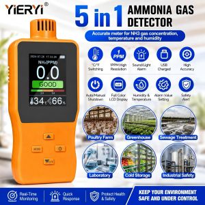 YIERYI Ammonia Gas Detector NH3 0-100PPM Portable NH3 Monitor with Alarm Temperature Humidity Meter for Poultry Farm Cold Storage