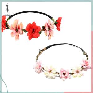 FUJIAS2🦋 Fashion Sweet Bride Flowers Headband For Women Girls Bohemian Style Flower Crown Hairband Party Cosplay Hair Accessories