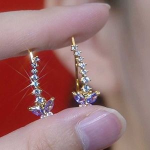 Elegant Purple Zircon Butterfly Ear Cuff Womens Fashion Jewelry Versatile Matchable Earrings Korean Style Alloy Ear Studs