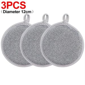 Non Scratch Scrubber Sponges Pot Pan Heavy Duty Oil Removal Silver Wire Microfiber Round 3pcs