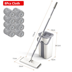 Fypo Cây lau nhà phẳng hẹp Chổi lau sàn lười tay cầm thoải mái lau vải vi sợi lau với xô Dụng cụ lau sàn