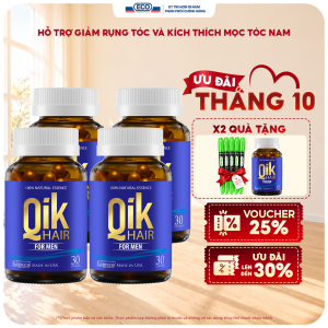 [Tặng Hộp 15v] Combo 4 Hộp 30v - Viên Uống Mọc Tóc Qik Hair For Men Ecogreen Giảm Rụng Tóc Cho Nam