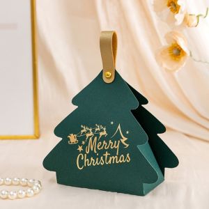 YRUQYS 10PCS Paper Gift Boxes with Handles Triangle Shape Compact Candy Gift Box Unique Small Size Party Favor Box Christmas Tree