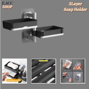 New Soap Box 2Layer Wall Mounted Soap Holder with Drain Bathroom shelf rotatable for Shower Bathroom Bathtub Sink