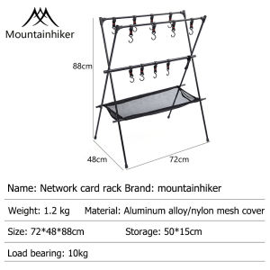 Mountainhiker Outdoor Camping Hanger RackAluminum Alloy Cookware Hanging Rackmesh basket+12 hooks included+ storage bagSuitable for outdoor camping homeSZK364