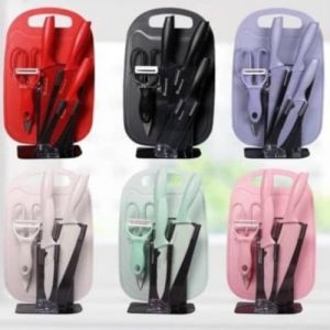 🌹READY STOCK🌹 7pcs Knife Set With Chopping Board & Holder Stand Viral 7 Pcs Set Pisau Ceramic Pengupas & Papan Pemotong