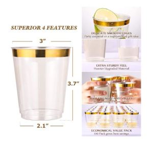 CABANI 50 PACK GOLD RIM Plastic Cups 340ml / 12oz Clear Plastic Cups Tumblers Party Cups Plastik Makanan Plastik Alat Makan Plastik Cawan Pakai Buang Cawan Cawan Parti Cawan Plastik 1 set