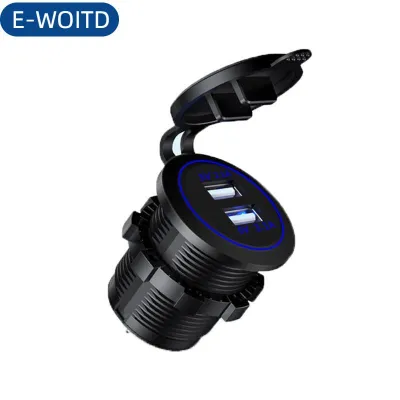 E-WOITD Xe sạc xe hơi ổ cắm kép USB 12V 24V Outlet 5V 2.1A 1A cho tàu biển xe máy với chỉ số LED