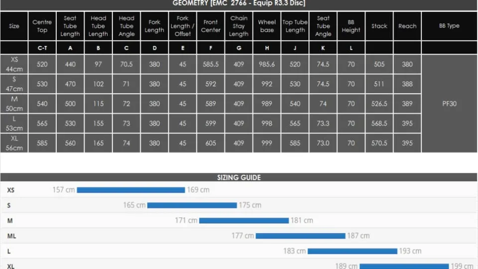 Emc bike size chart hot sale