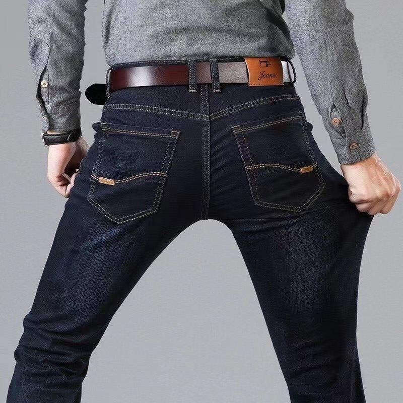กางเกงยีนส์ กางเกงขายาวผ้ายีนส์ สีพื้นผ้ายืด ระบายกากาศได้ดี กางเกงทรงกระบอก8010