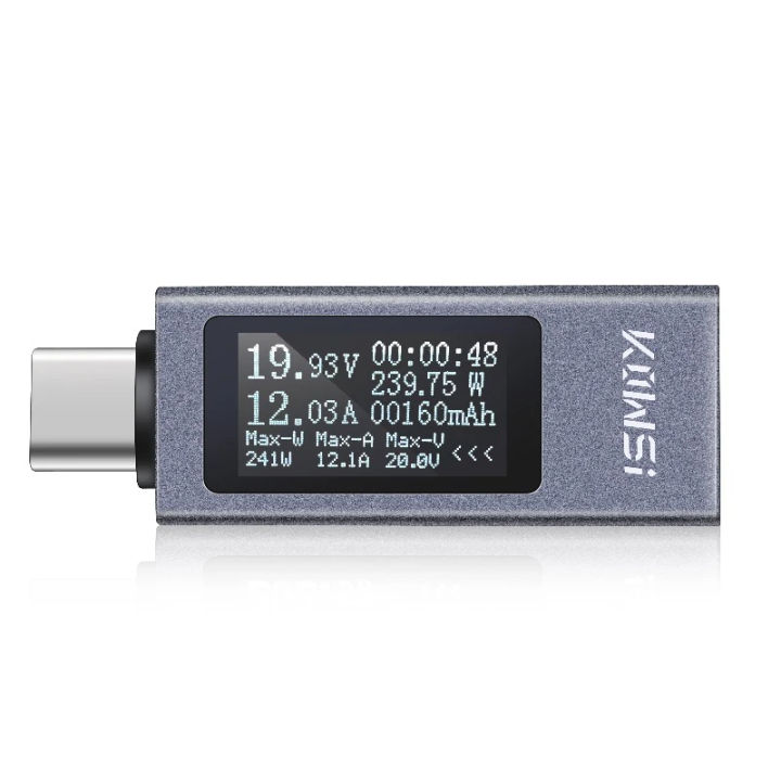 Medidor USB-C Tester - Pantalla Color, Mide Corriente (0-12A), Voltaje (4-30V), Potencia (0-360W)