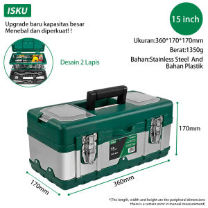 ISKU Kunci Tool Box Besar 15-20 Inch baja Kotak box alat Perkakas/20inch Material Stainless Steel 2 Tingkat Tool box set Kotak Perkakas Hijau