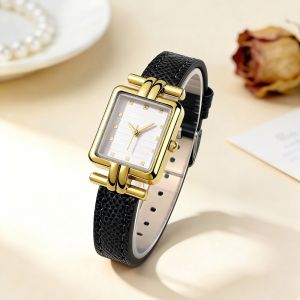 XIAHU Vỏ vuông Đồng hồ đeo tay thạch anh Dây đeo bằng da Có thể điều chỉnh. Đồng hồ đeo tay nữ Sang trọng Đồng hồ nữ phong cách tối giản.