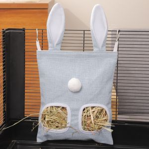 LUSIT Canvas Hanging Hay Bag Large Capacity 2/3 Holes Cage Accessories  Rabbit Ears Small Animal Feeder Bag Bunny Guinea Pigs