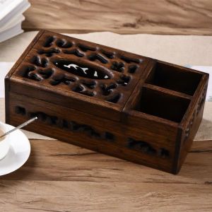 กล่องใส่ทิชชูไม้สัก ฉลุลายไทย มีช่องใส่อุปกรณ์ด้านข้าง 2ช่อง TISSUE BOX ขนาด30x14x10 cm