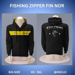 Zipper Hoodie Jumper HSCLO Mancing Fishing FIN NOR Warna Hitam Bahan Fleece Jaket Lengan Panjang Ukuran Jumbo Big Size XS S M L XL XXL 3XL 4XL 5XL