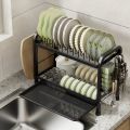 2-Layer Dish Rack Kitchen Dish Storage Rack Black Kitchen Utensil Rack With Pull Drain Tray Kitchen Organizer. 