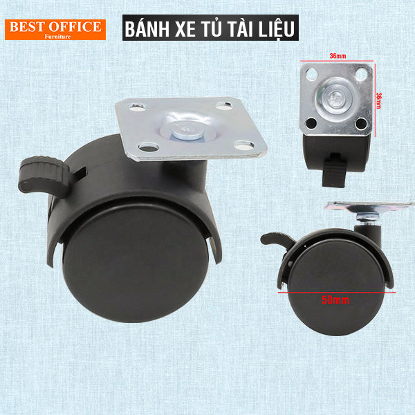 Bánh xe xoay Đường kính 50mm có chốt, lắp cho tủ tài liệu, tủ nội thất ...