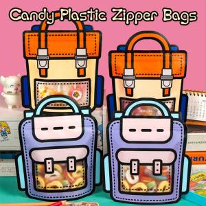 1Pcs Creative School Bags Shape Cookie Candy Plastic Zipper Bags Snack Packaging Bag for Kids Birthday Graduation Party Gifts