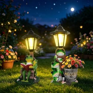 K0Y9VB4G Resin Frog Statue Solar Light Lifelike Weatherproof Solar Frog Lamp Lantern Decorative Frog Plant Pot Light Outdoor Decor