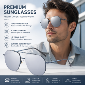 Mens Black Metal Sunglasses Summer New HD Lens UV Protection Fishing Outdoor Shades