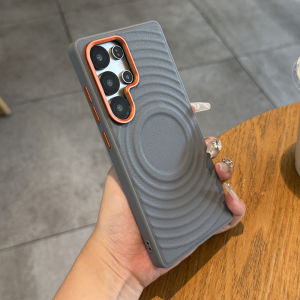 Luxury Leather Pattern Wave Magnetic Phone Case For Samsung S26 S24 S25 Ultra S24 Plus For Magsafe Wireless Charging Back Cover