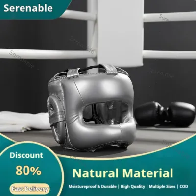 Serenable Cheek & Chin Protection Boxing Headgear Layered High Force Padding Crossbar Headgear 180° Field of View Full Face Sparring Helmet Long-Lasting PU Leather for Boxers Combat Artists Competition